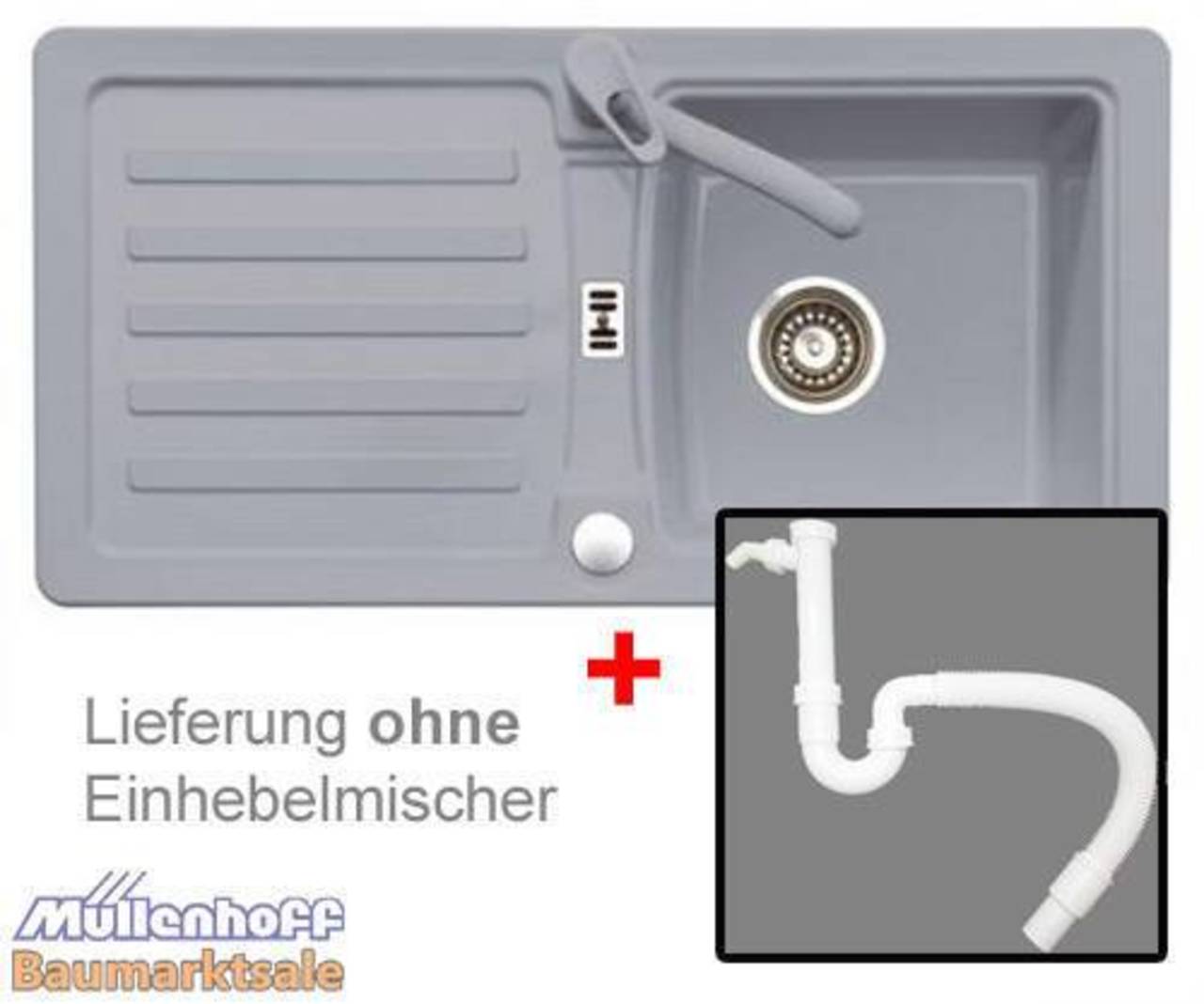 Eurodomo Einbauspüle Eurostone PRIMA 45 Granit Grau im Set mit Ablauf