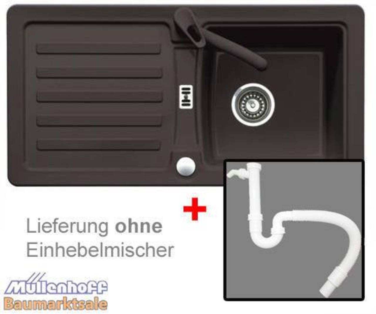 Eurodomo Einbauspüle Eurostone PRIMA 45 Granit Espresso im Set mit Ablauf