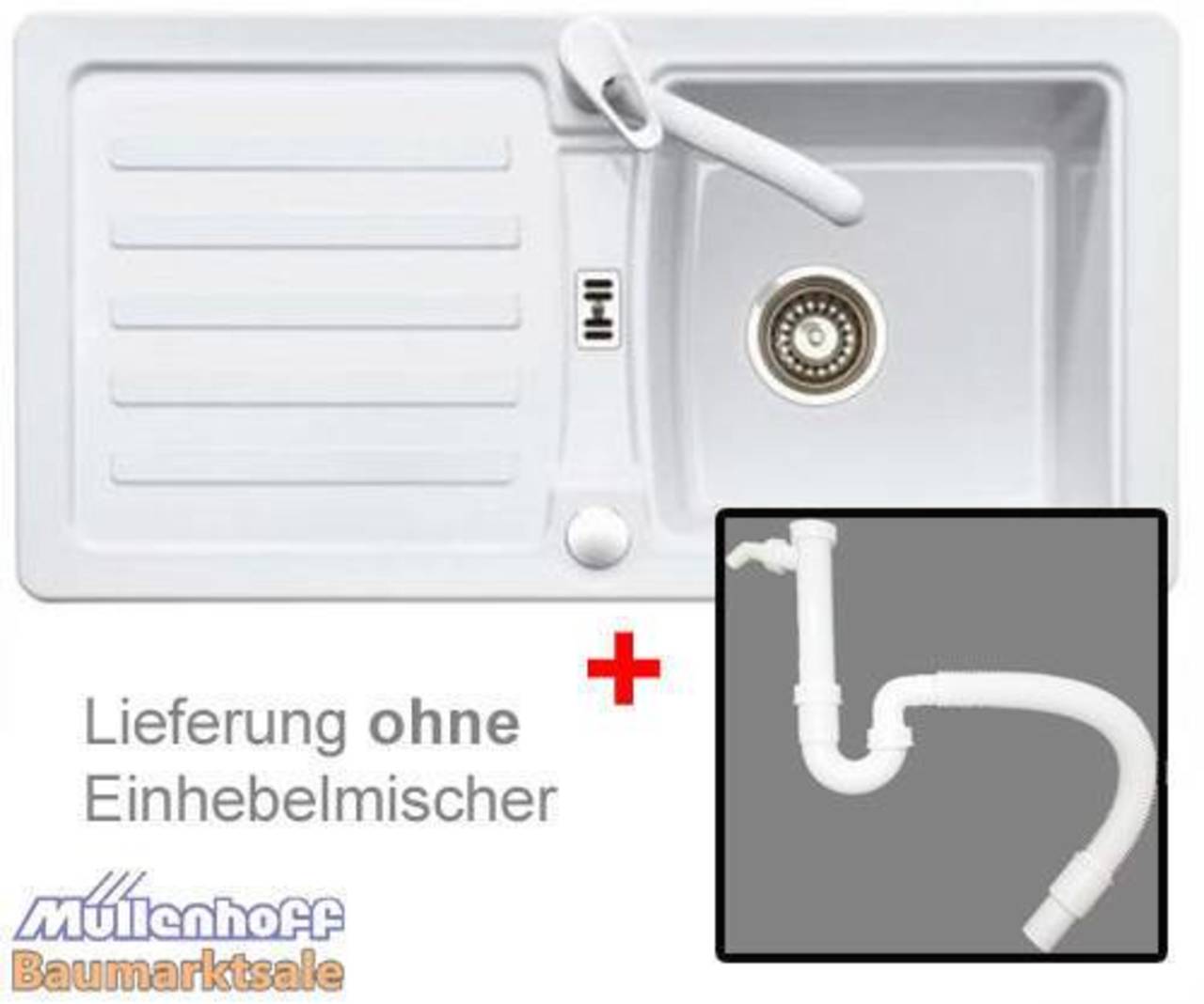 Eurodomo Einbauspüle Eurostone PRIMA 45 Granit Weiß im Set mit Ablauf